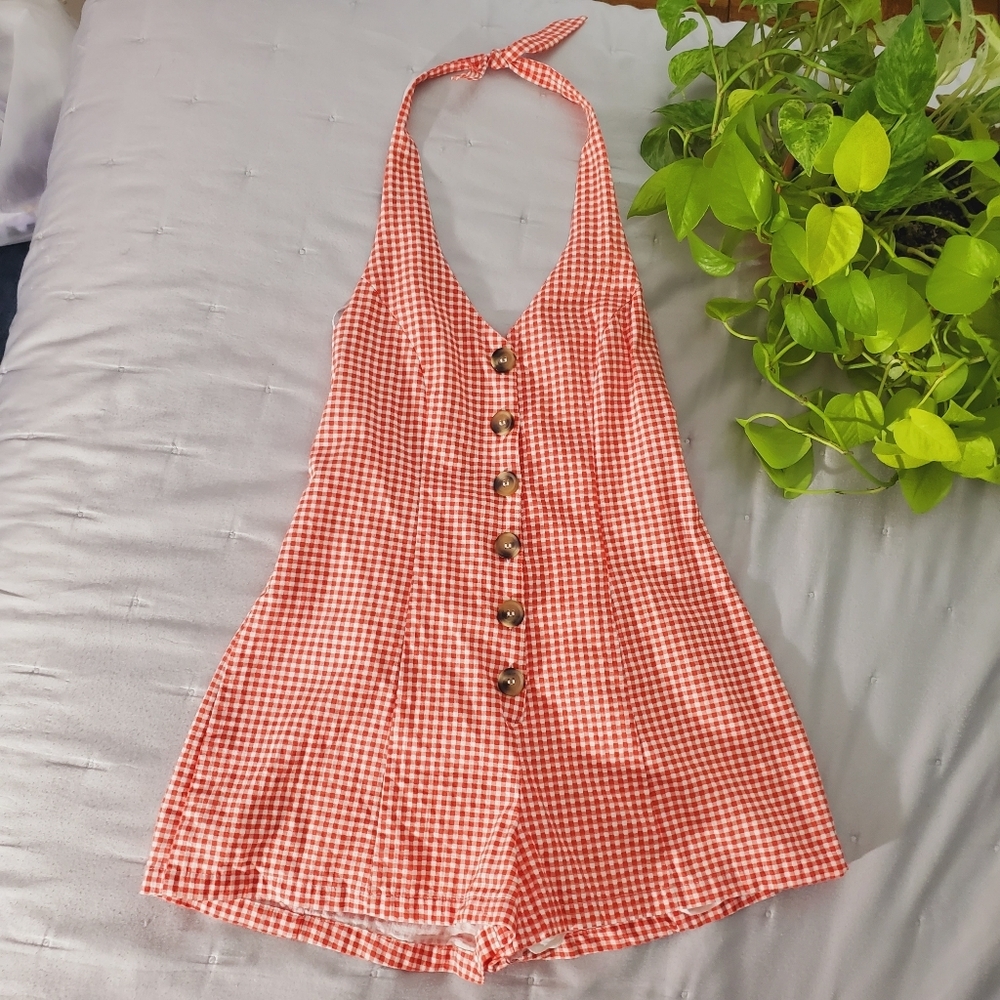 Urban Outfitters Retro Red Checkered Halter Romper Short